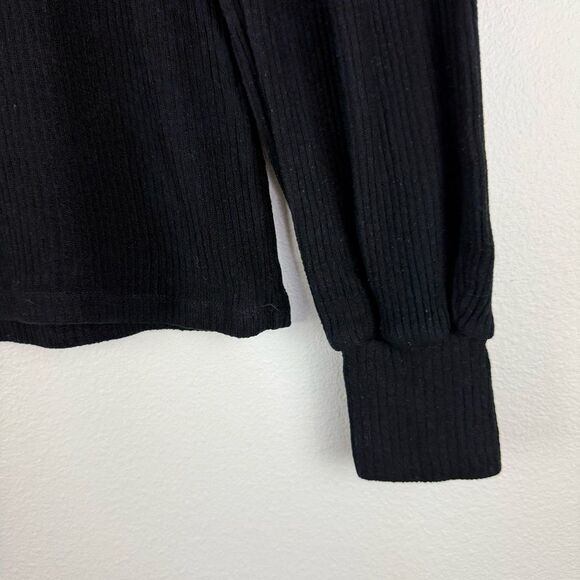 Reformation Black Ribbed Puff Shoulder Long Sleeve Womens Size XS/S - Picture 5 of 11
